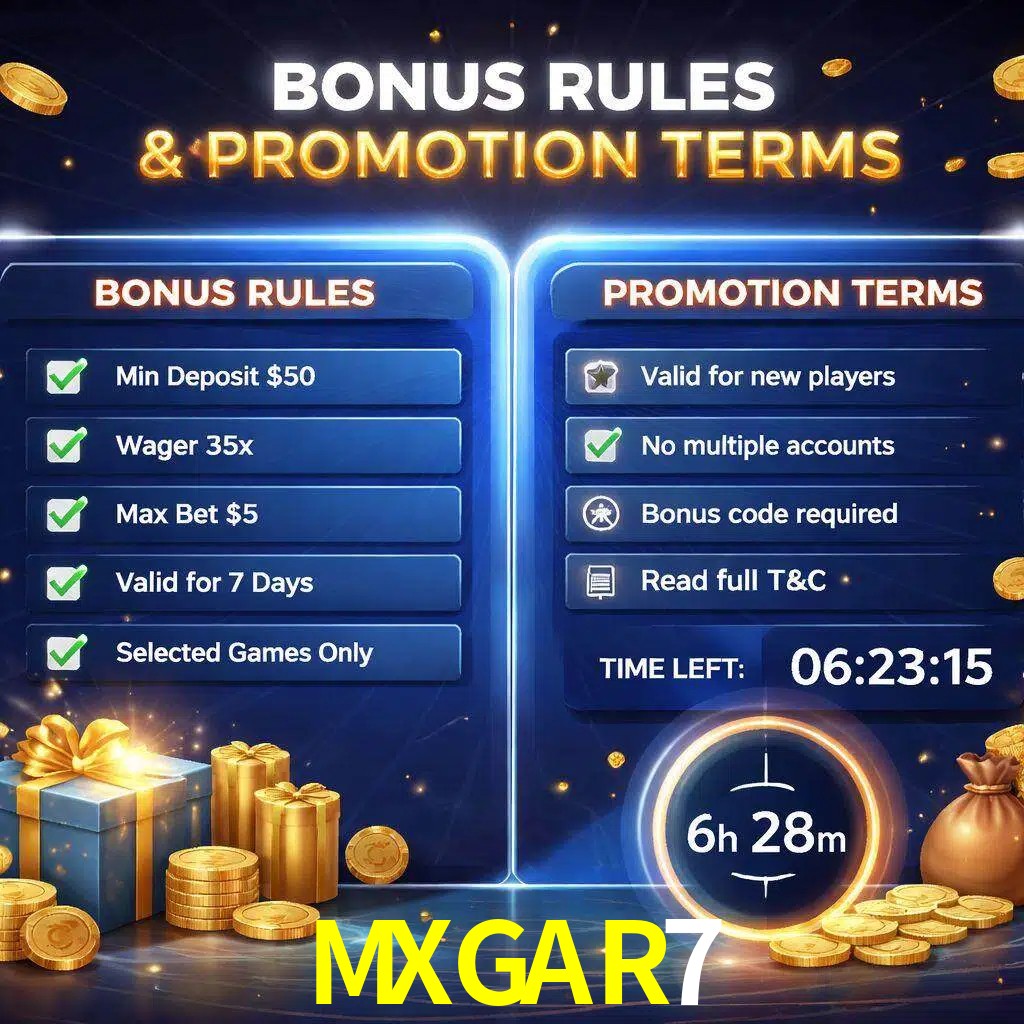 Reglas de promoción MXGAR7 y condiciones de bonos explicadas visualmente