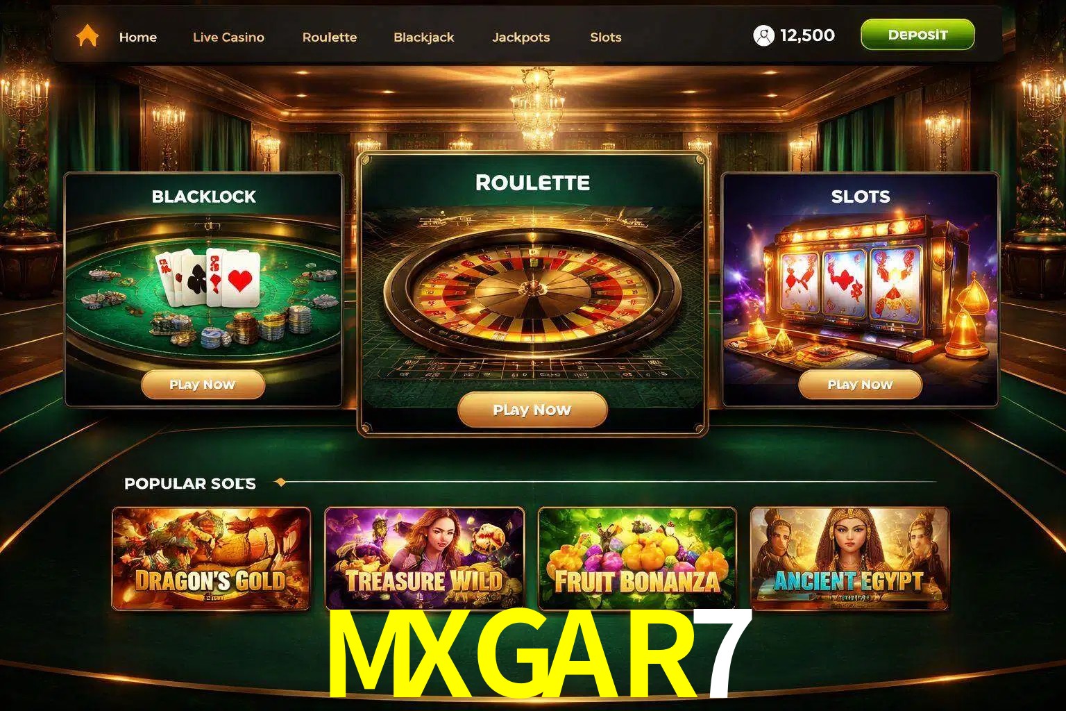 Vista de la plataforma MXGAR7 Casino mostrando categorías organizadas de juegos en línea
