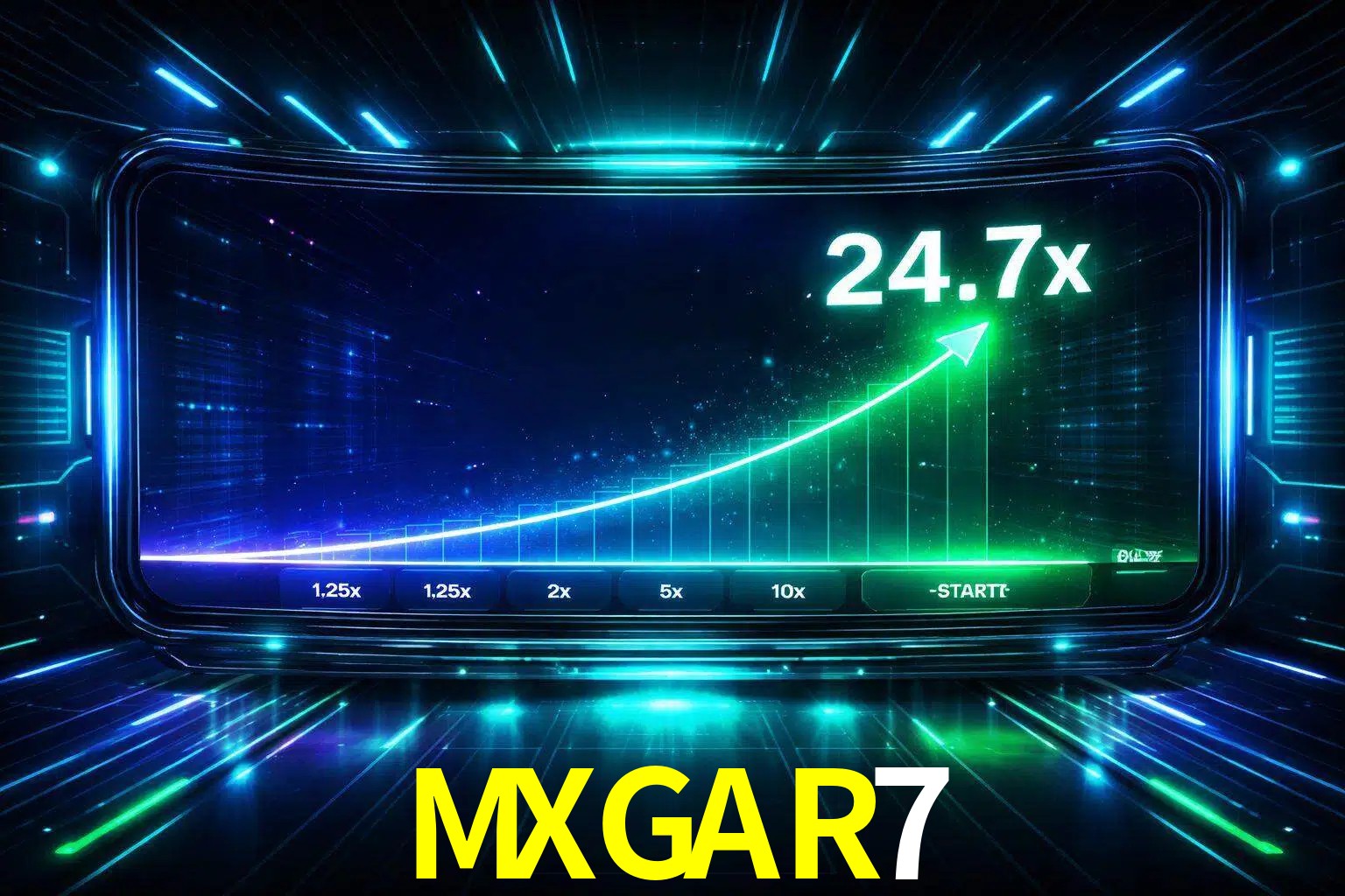 Una pantalla moderna de juego estilo crash con multiplicadores ascendentes, visuales de neón y una interfaz intensa enfocada en la acción.